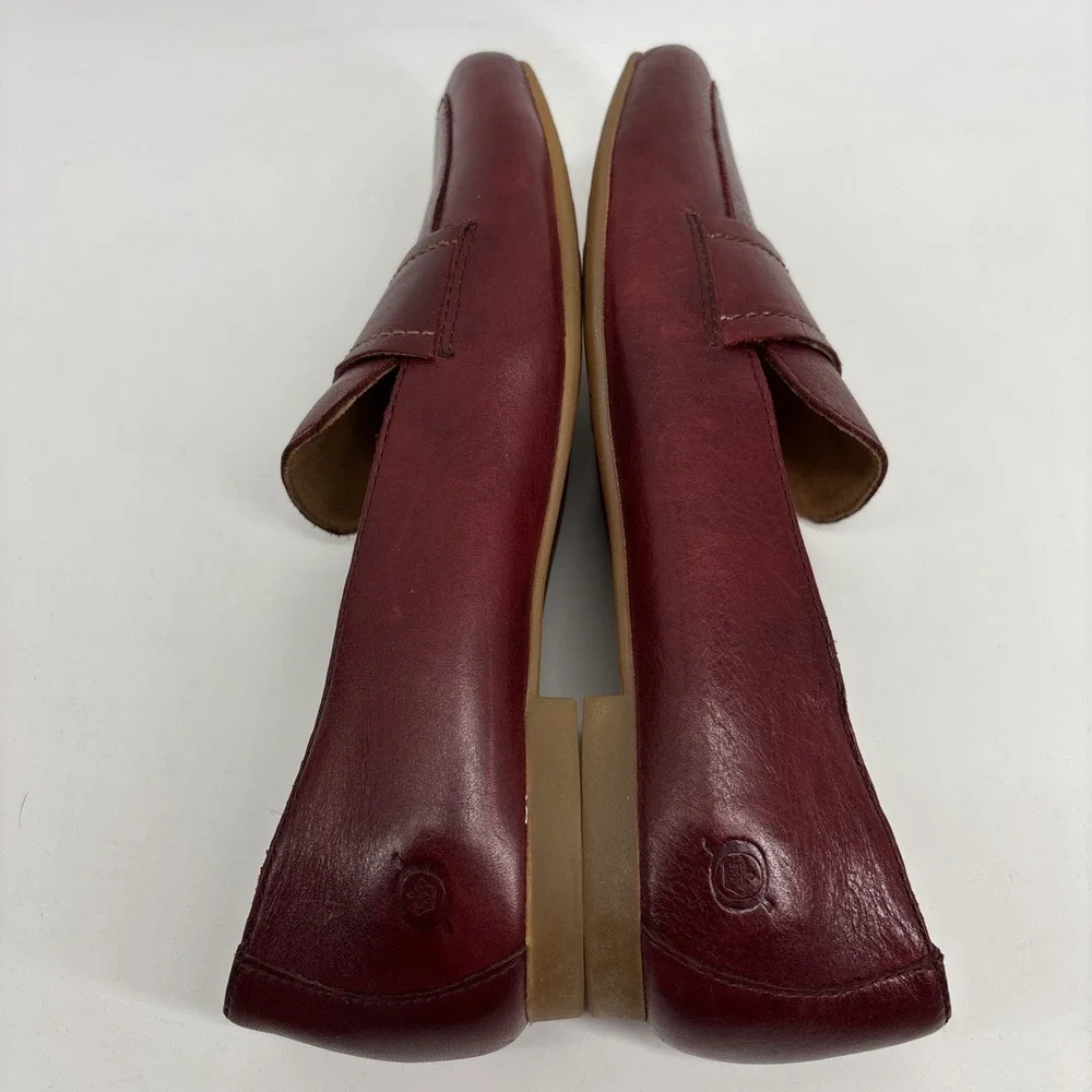 Born Branca Loafer Womens 7.5 Burgundy Leather Square Toe Career Academia Preppy